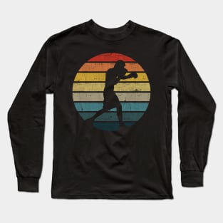 Boxing Boxer Silhouette On A Distressed Retro Sunset design Long Sleeve T-Shirt